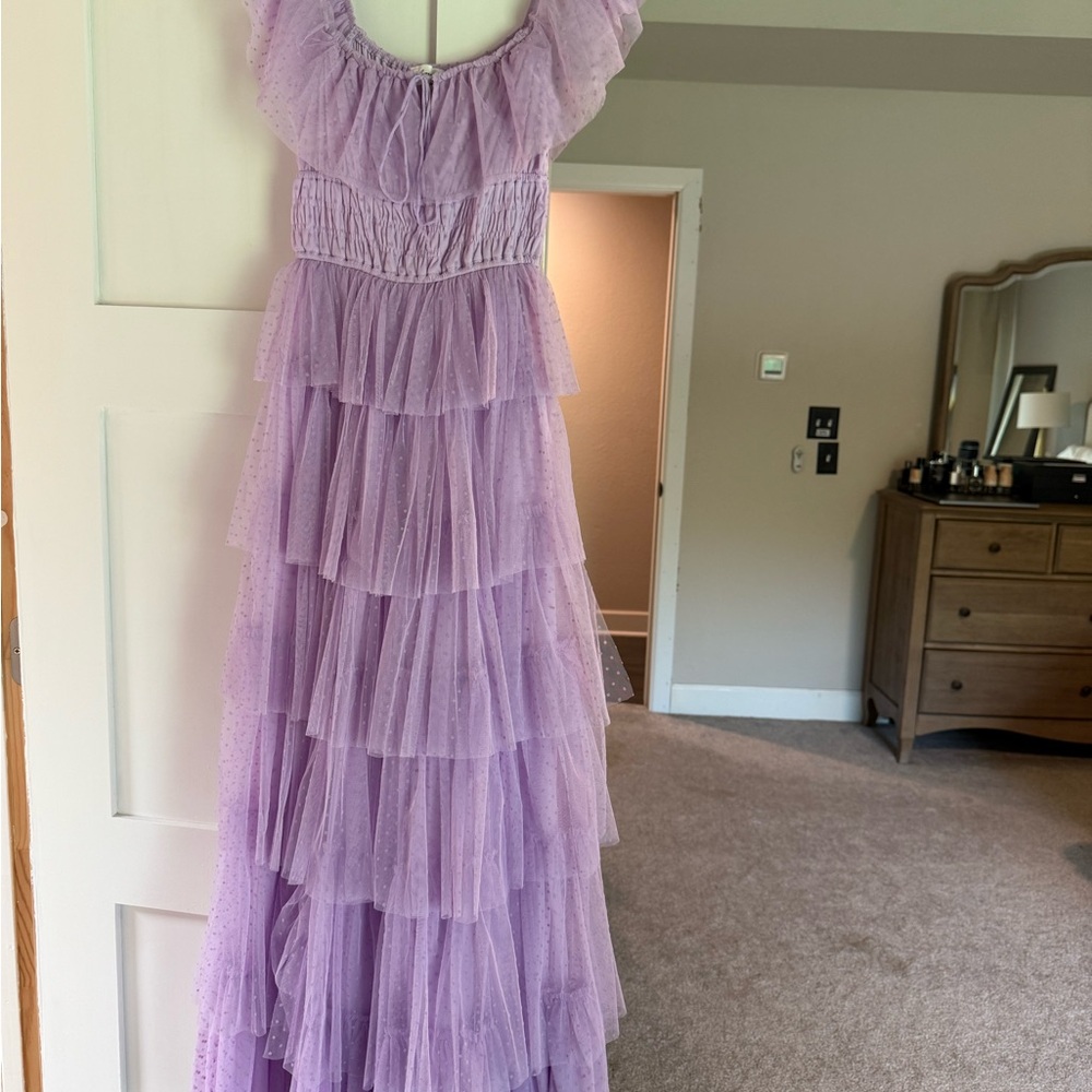 Tulle Lavender Ruffled Maxi Dress